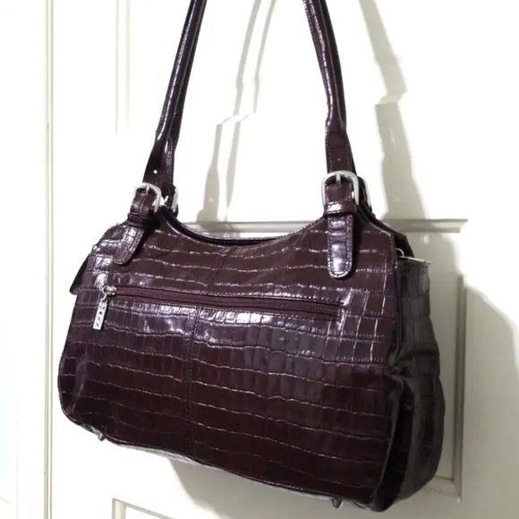 NEW MAXX New York Chestnut Red 100% Croco Embossed Leather Shoulder Bag Purse - Picture 12 of 16